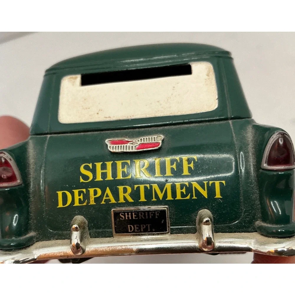 Vintage Sheriff Department Patrol Wagon Green Yellow 7.5 Inch Toy Car